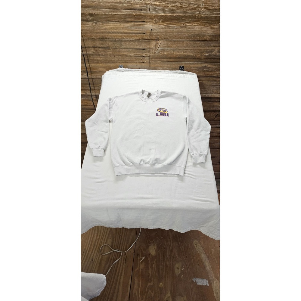 Gildan LSU Tigers Sweatshirt Womens Medium White Purple Retro I Love LSU